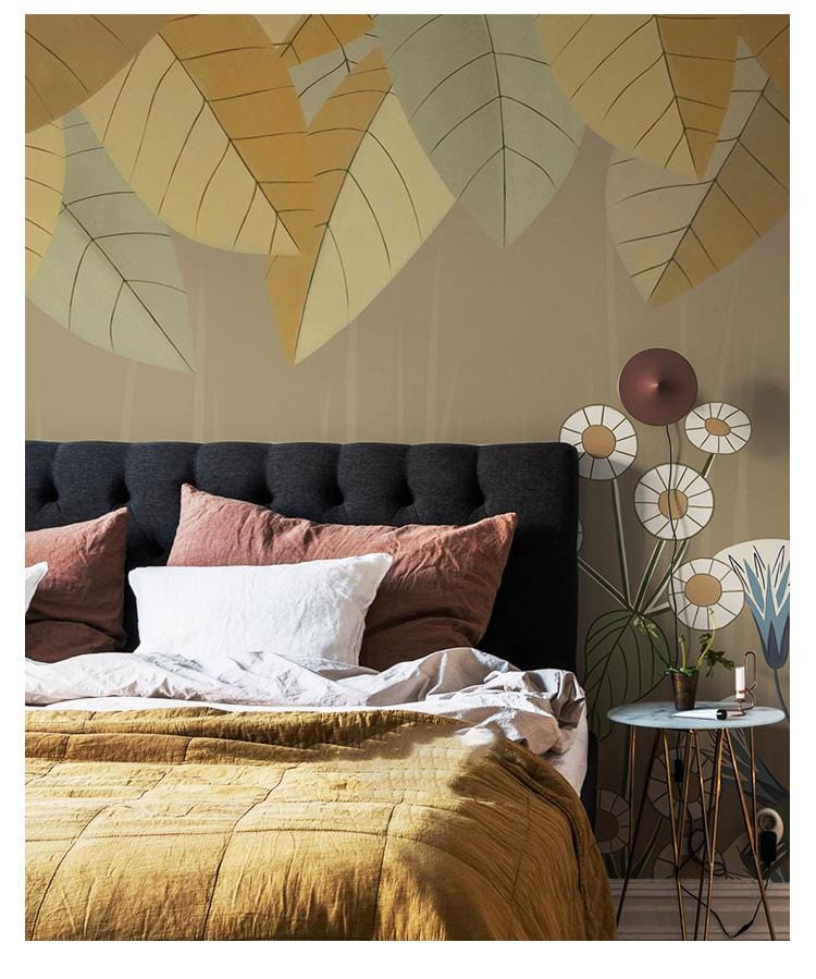 vintage morning glory and leaves wall mural decor