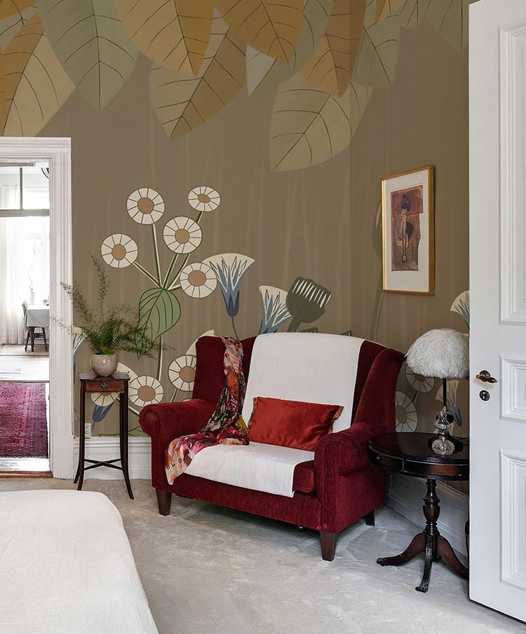 vintage morning glory and leaf wallpaper decoration idea