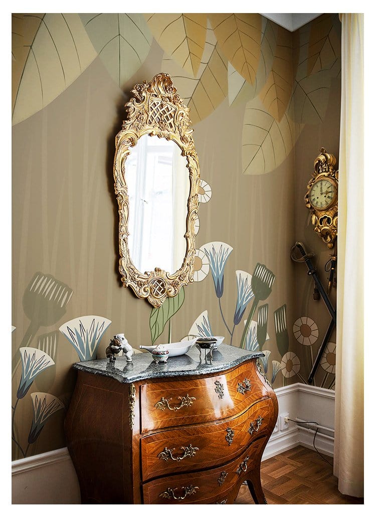 vintage morning glory flower leaves pattern wall mural design