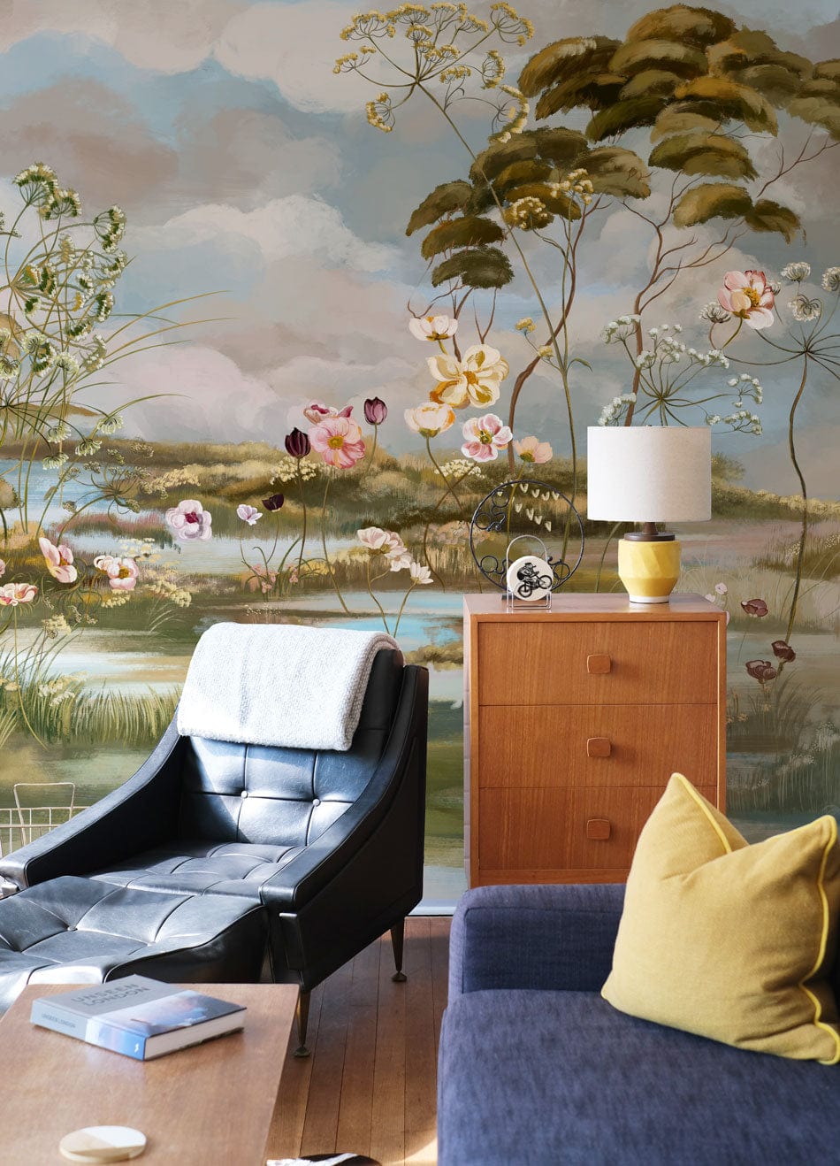 old photographs of flower scenes mural wallpaper with a delicately painted design, intended for use in hallways