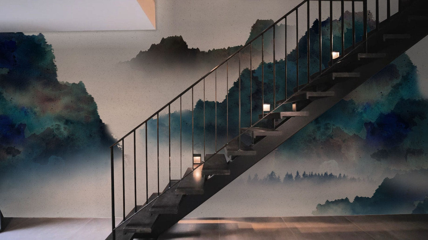 virtual mountains landscape wall mural corridor decor idea