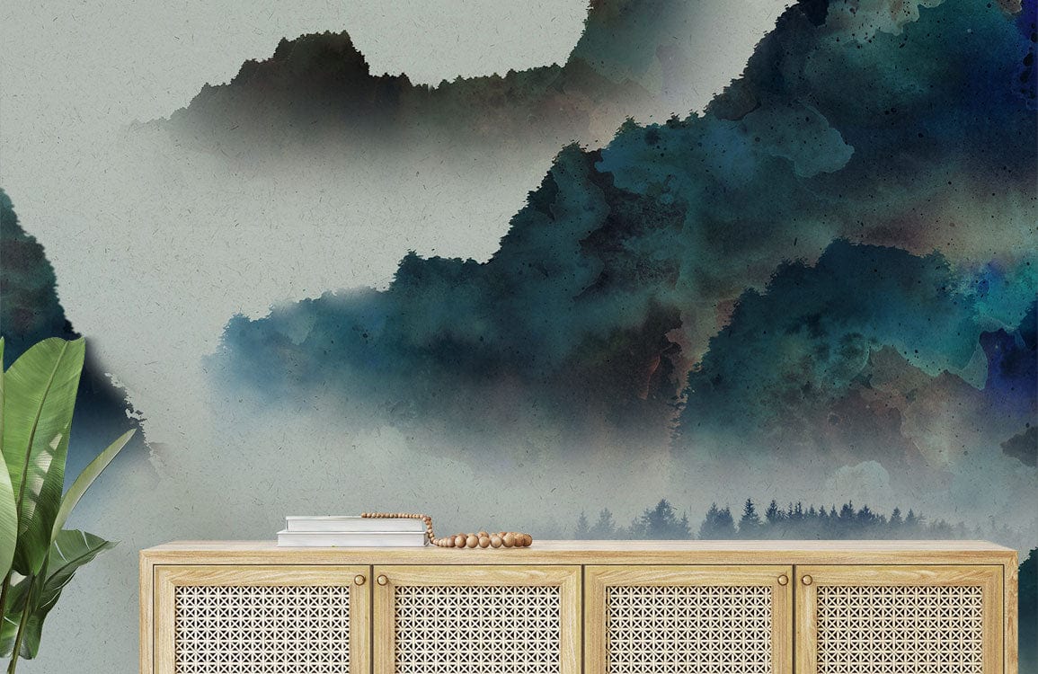 virtual mountains landscape wall mural hallway design
