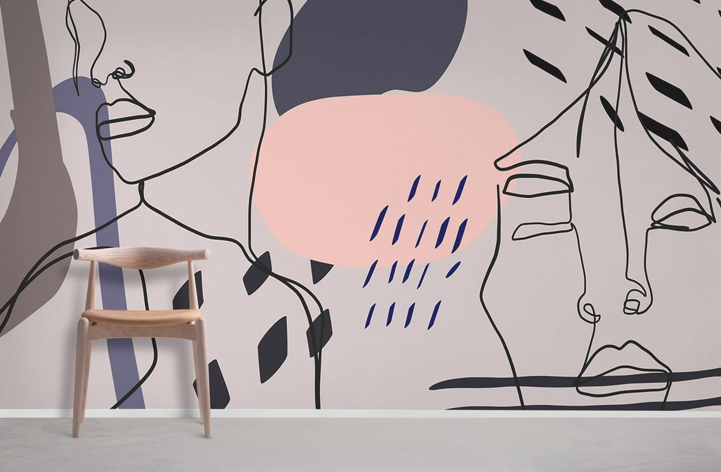 Abstract Wallpaper in the form of a Human Portrait, in Purple, for Home mural
