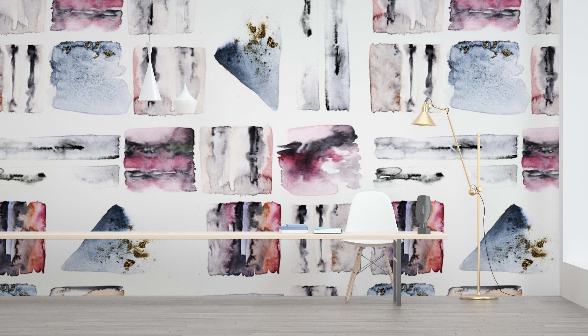 Wallpaper Mural with Watercolor Blocks for Use in Decorating a Study Room
