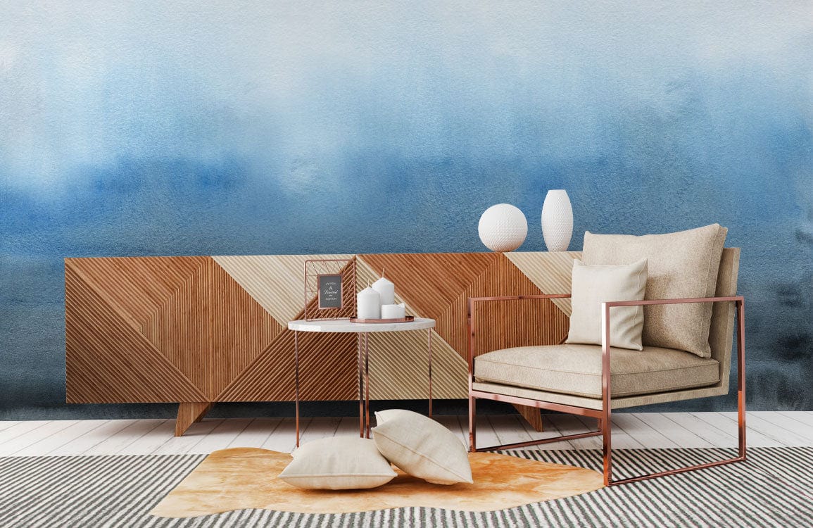 watercolor blue wallpaper mural living room decor