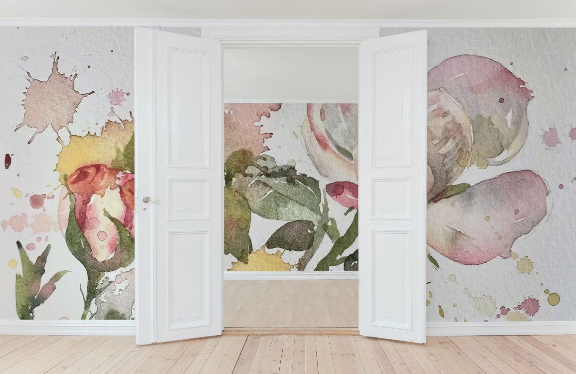 watercolor flowers stain wallpaper mural living room decor