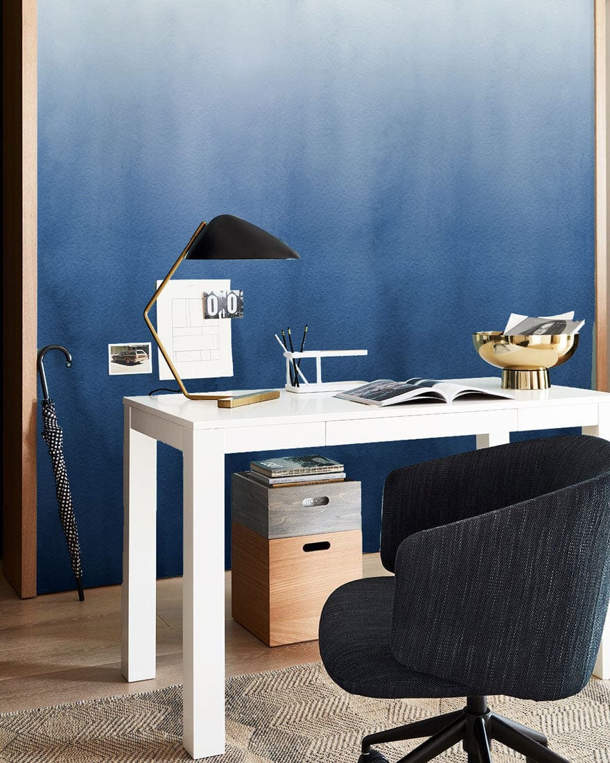 watercolor foggy blue wallpaper mural study room decor