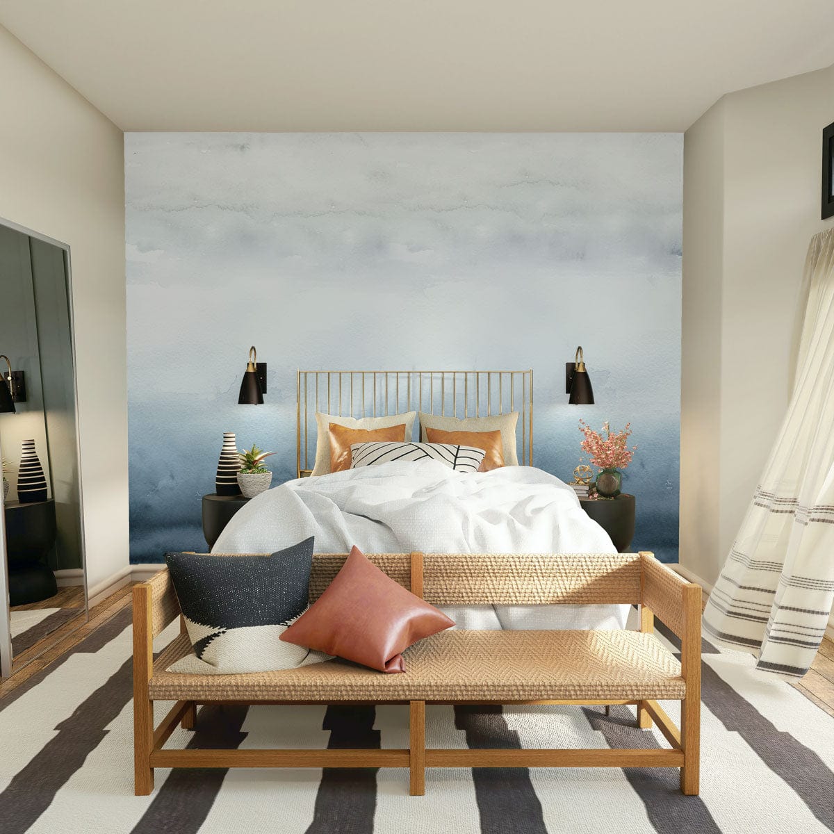 abstract ombre wallpaper mural bedroom decor idea