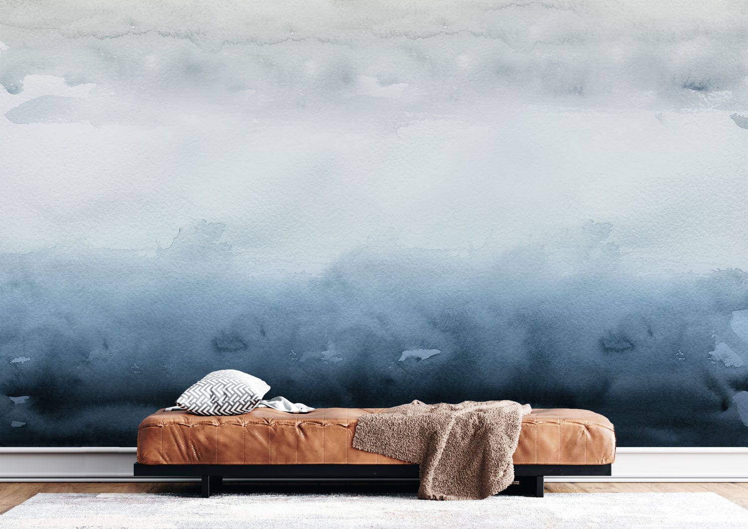 watercolor ombre wall mural hallway interior design