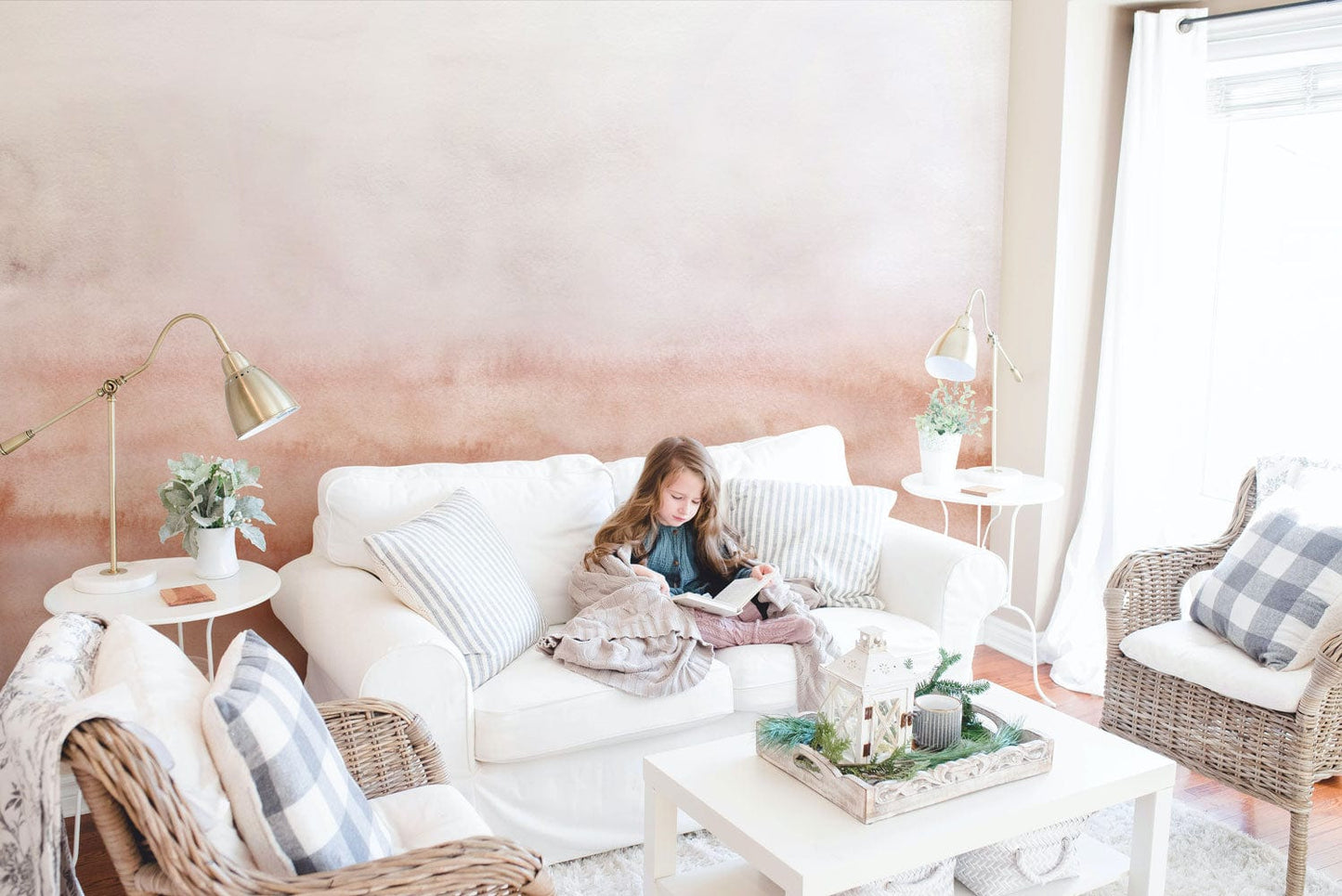 watercolor pink wallpaper mural nursery design