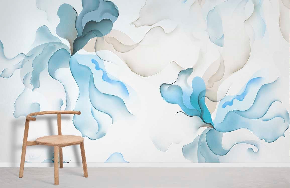 Abstract Blue Watercolor Floral Mural Wallpaper