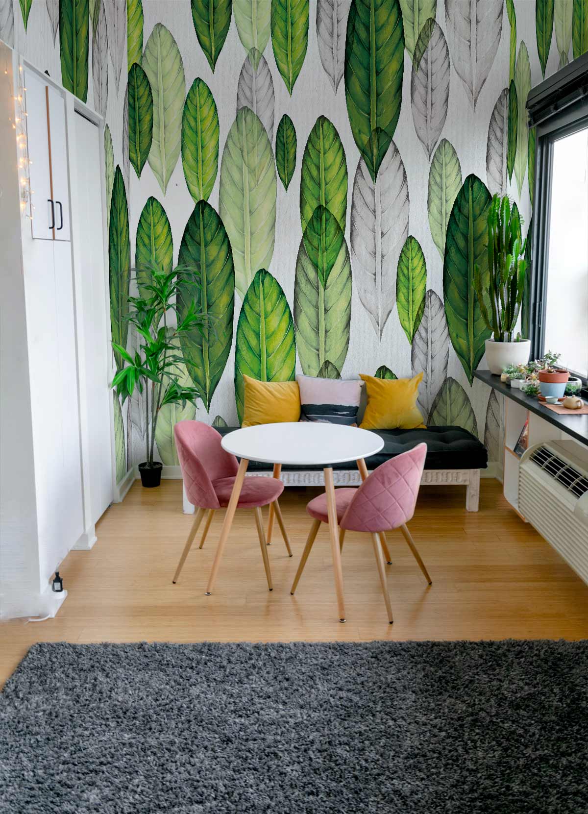 Green Watercolor Leaves Wallpaper Mural Home Interior Decor