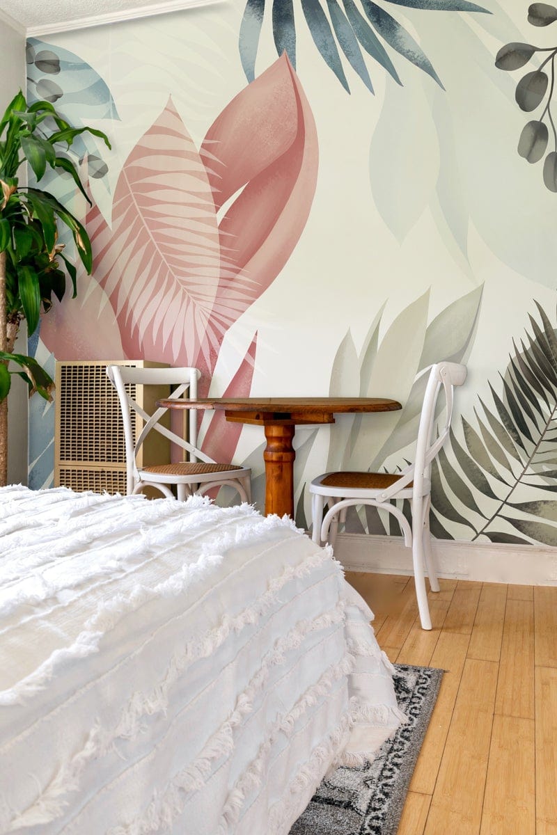 Art Abstract Leaves Watercolor Wallpaper Mural For Bedroom