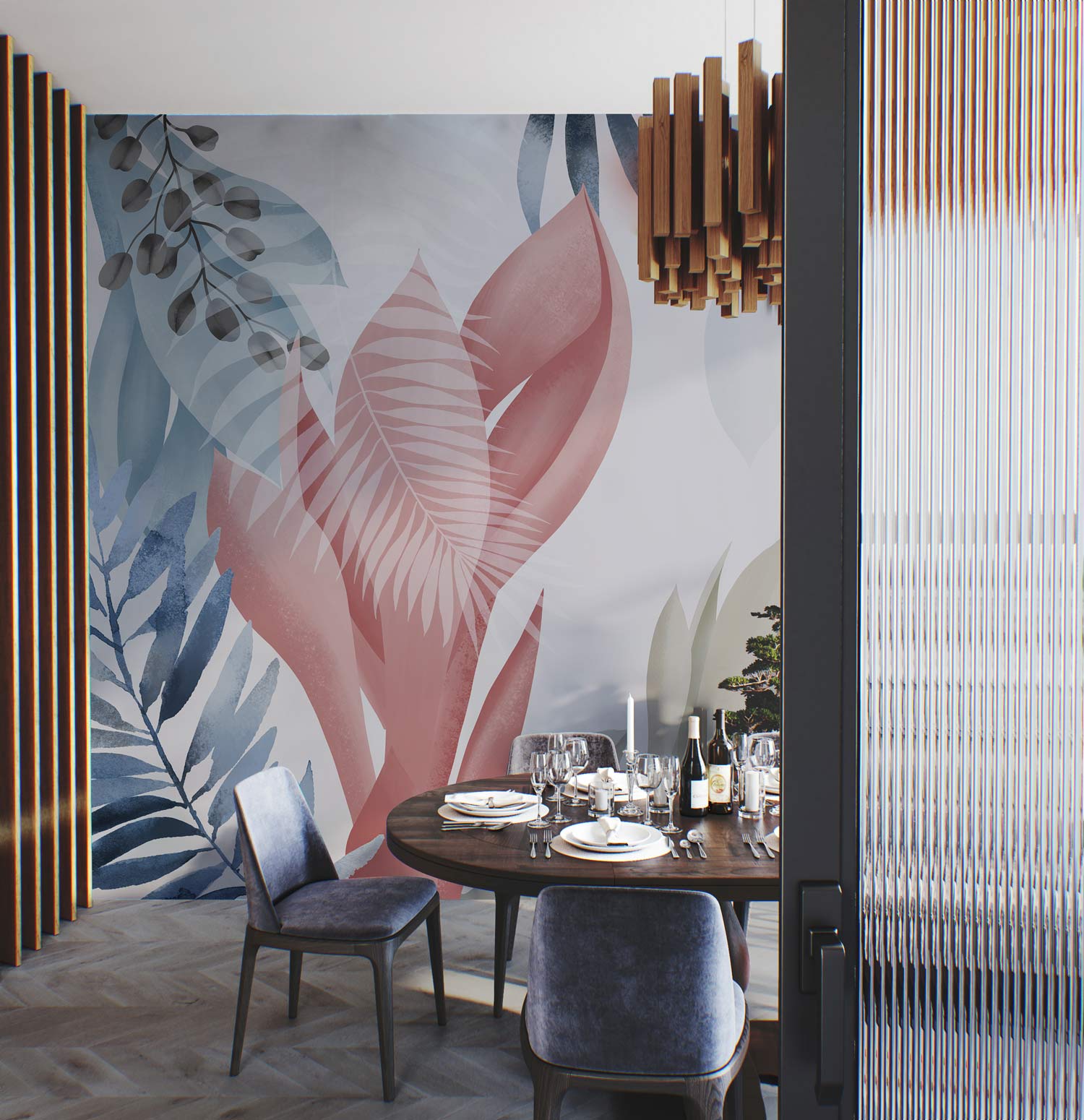 Art Abstract Leaves Wallpaper Mural Decoraiton Idea