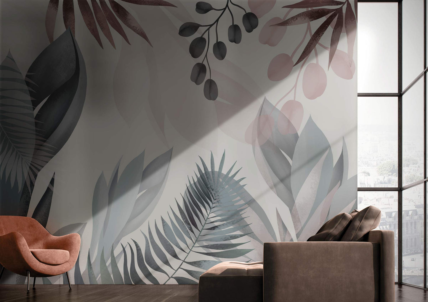 Art Watercolor Leaves Wallpaper Mural Interior Decor Idea