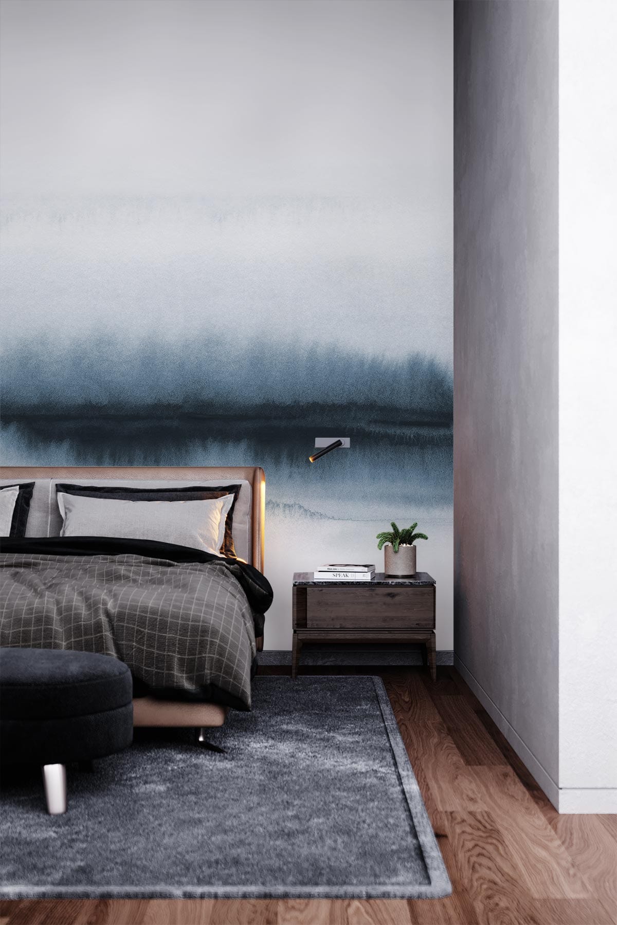 Abstract Watercolour Woodland Wall Mural for bedroom design