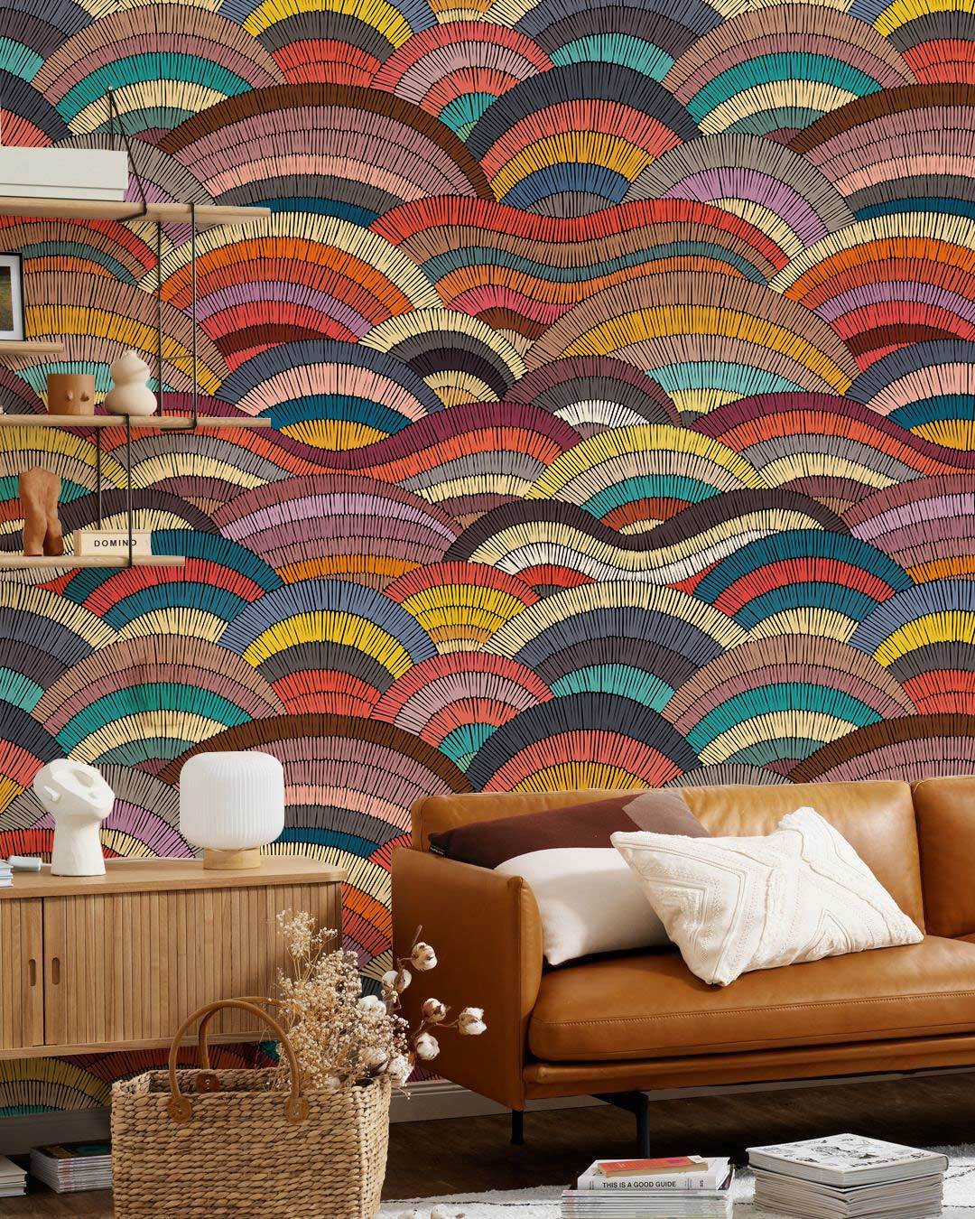 Colorful Abstract Geometric Wallpaper Mural in living room