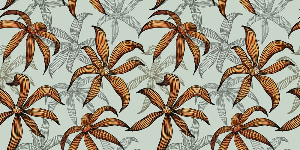 waving orange flowers mural wallpaper for room