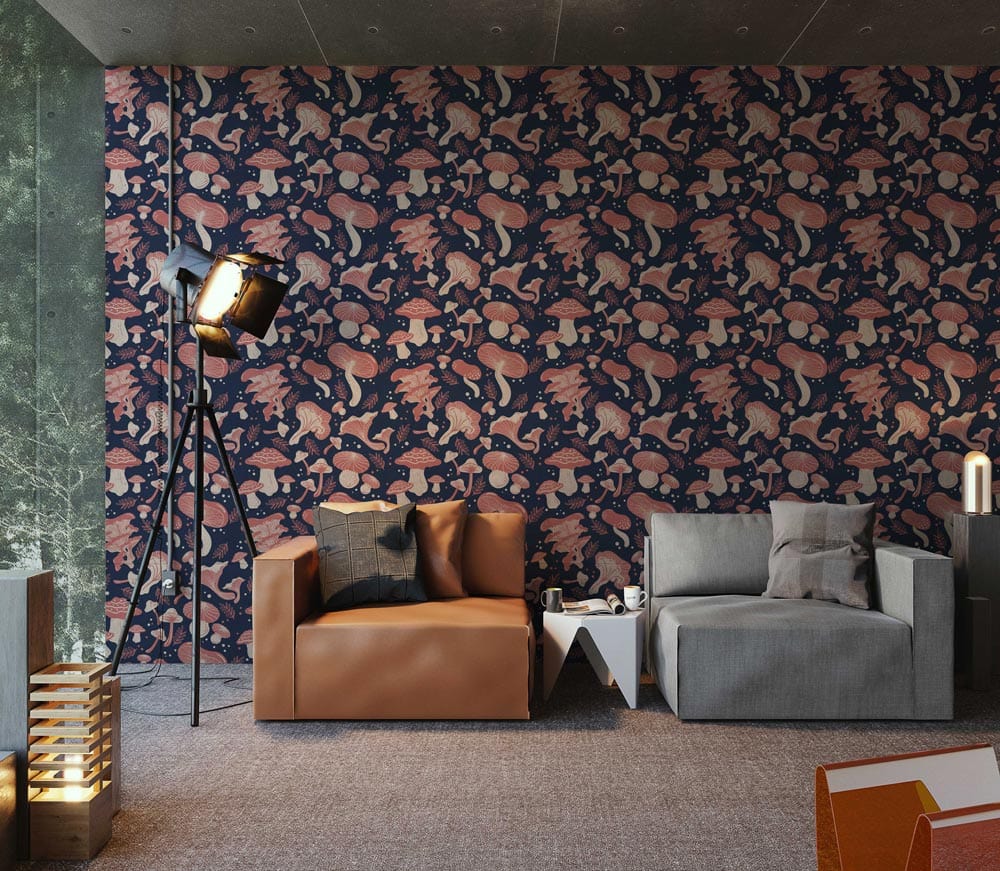 custom Swaying Mushrooms wallpaper mural for living room decor