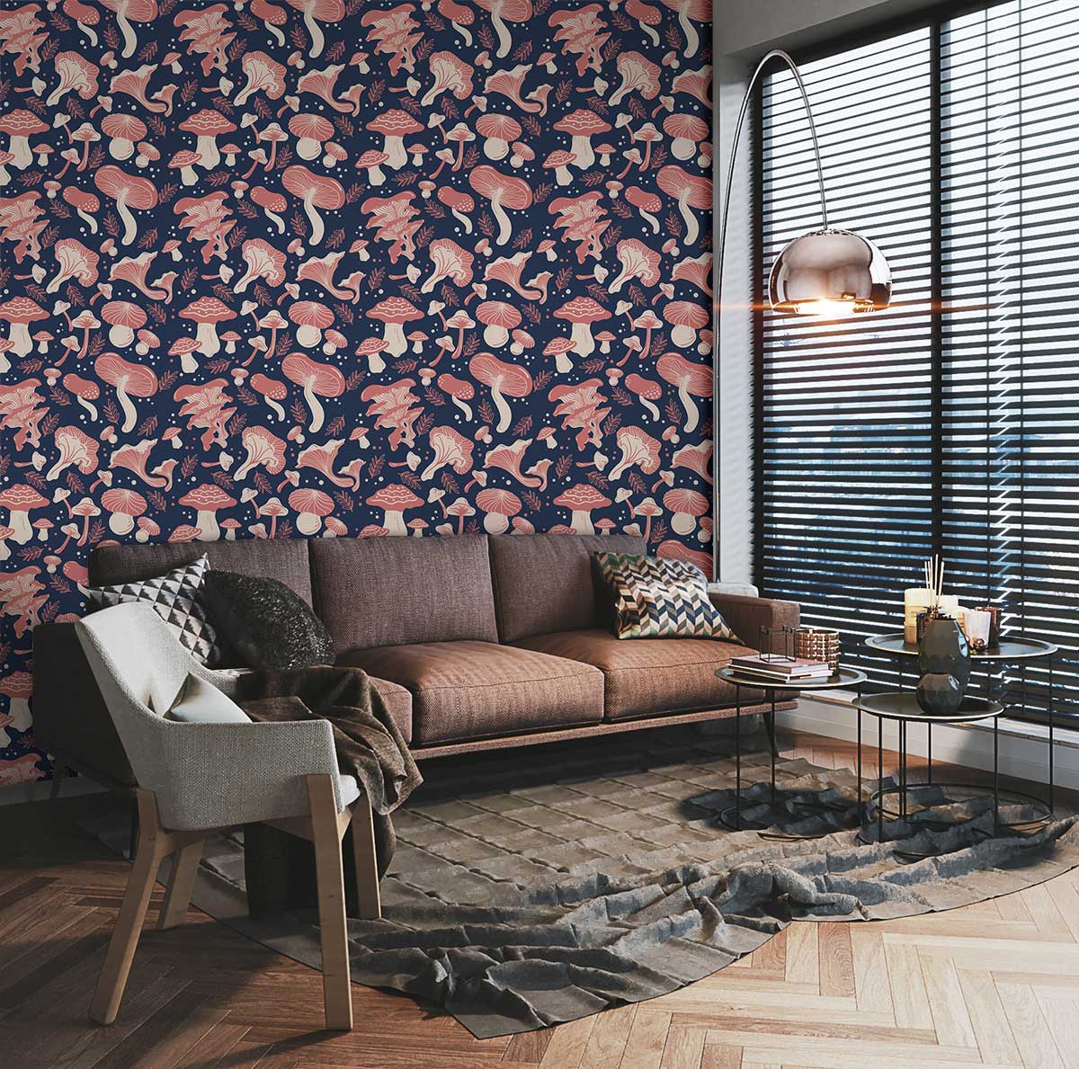 custom Swaying Mushrooms wallpaper mural for hallway decor
