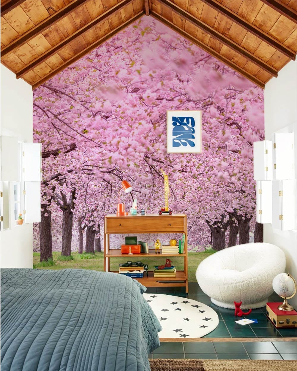 blooming sakura trees beautified the path floral wall mural art
