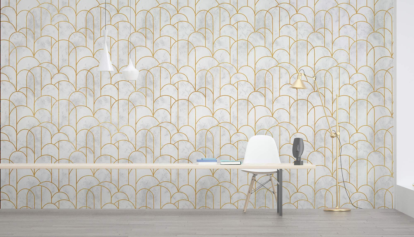 Elegant Gold Arch Geometric Mural Wallpaper in office