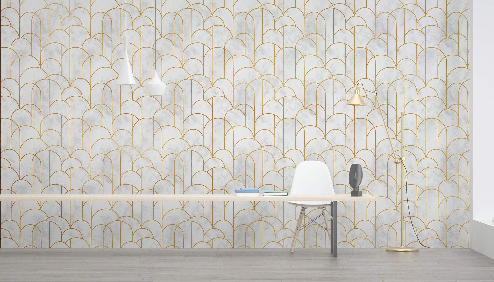 Elegant Gold Arch Geometric Mural Wallpaper in office