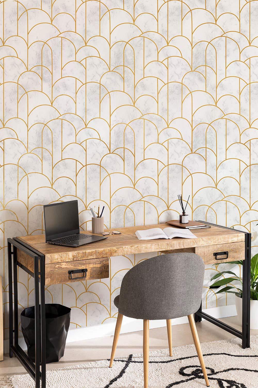 Elegant Gold Arch Geometric Mural Wallpaper in office