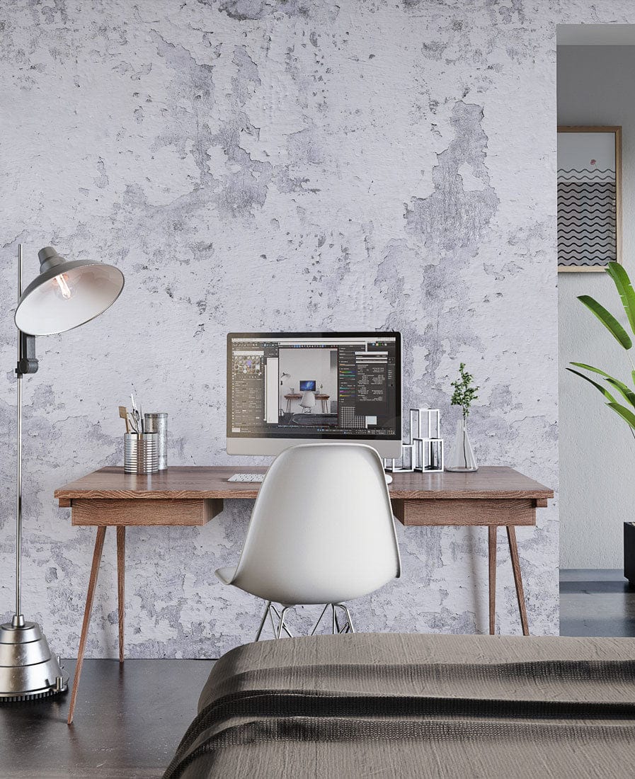 white grunge wall mural office design