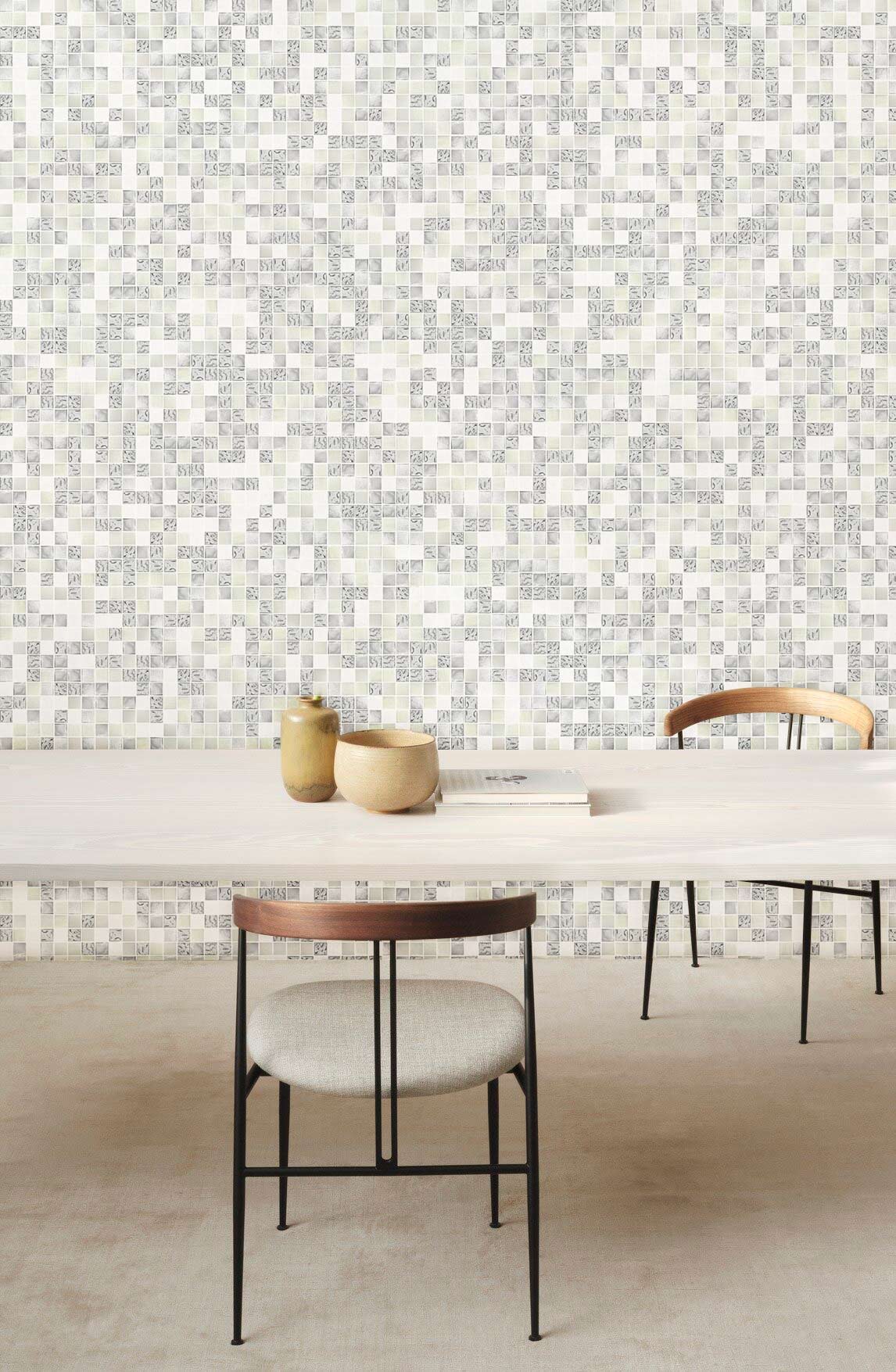 Dining Room White Mosaic Wallpaper Mural