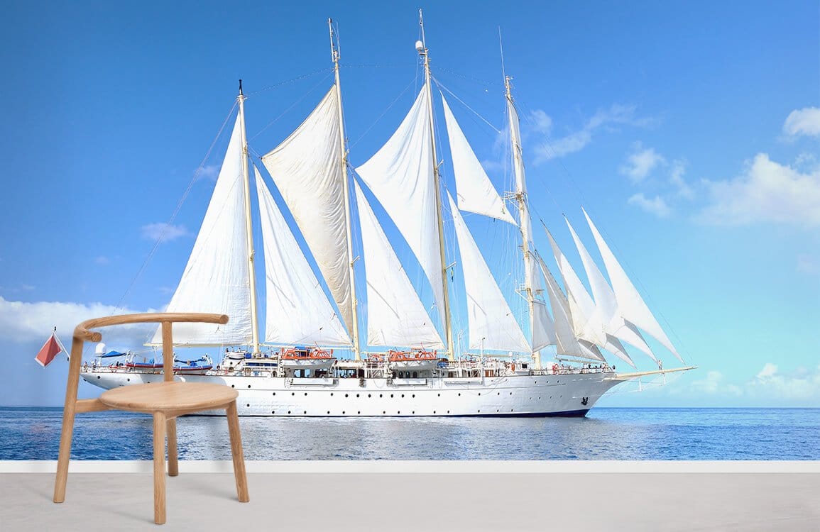 Living Room Wallpaper Mural Featuring a Ship and the Sky