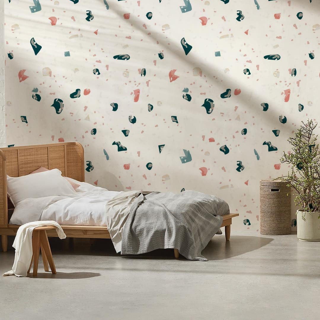 Bedroom with a Dot and Marble Pattern Wallpaper Mural