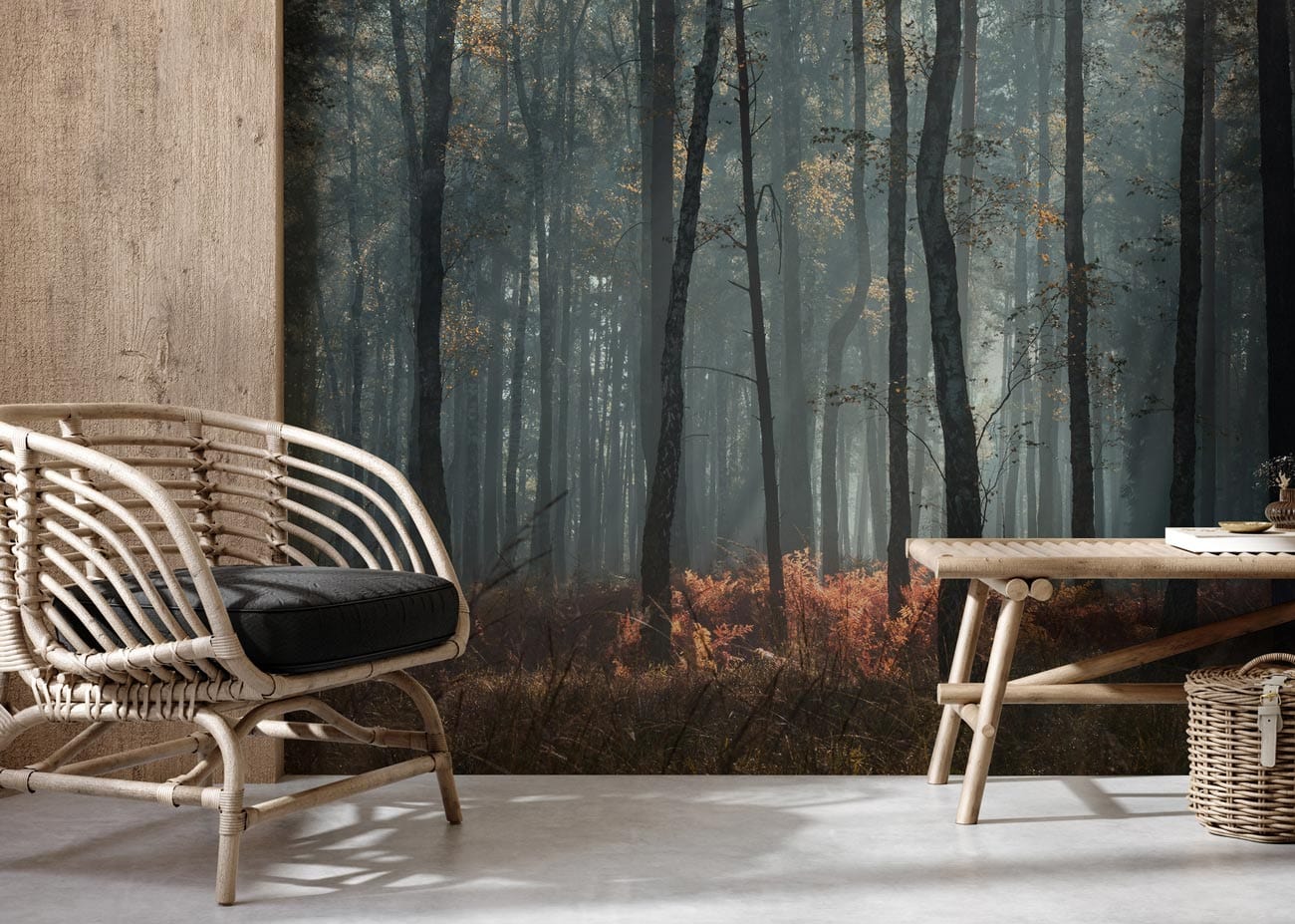 wallpaer lounge with a view of the forest trees
