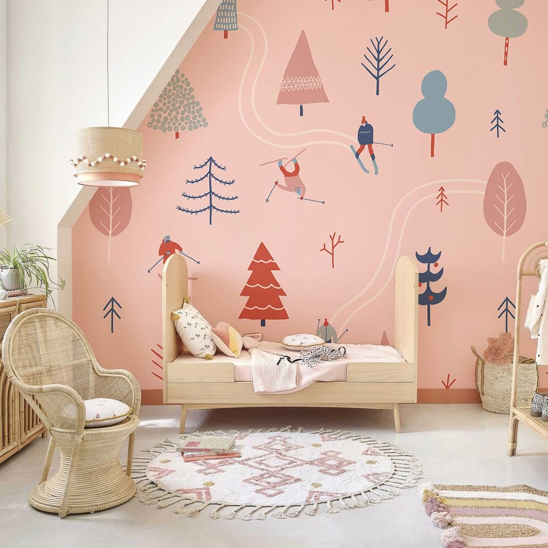 Winter Skiing Forest Cartoon Mural Art