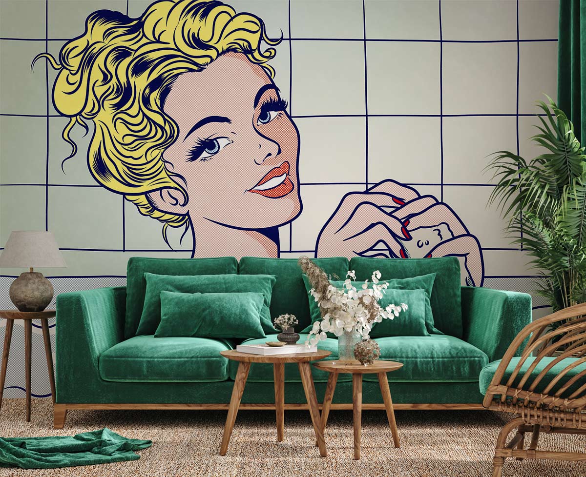 Retro Pop Art Bathing Beauty Mural Wallpaper in living room