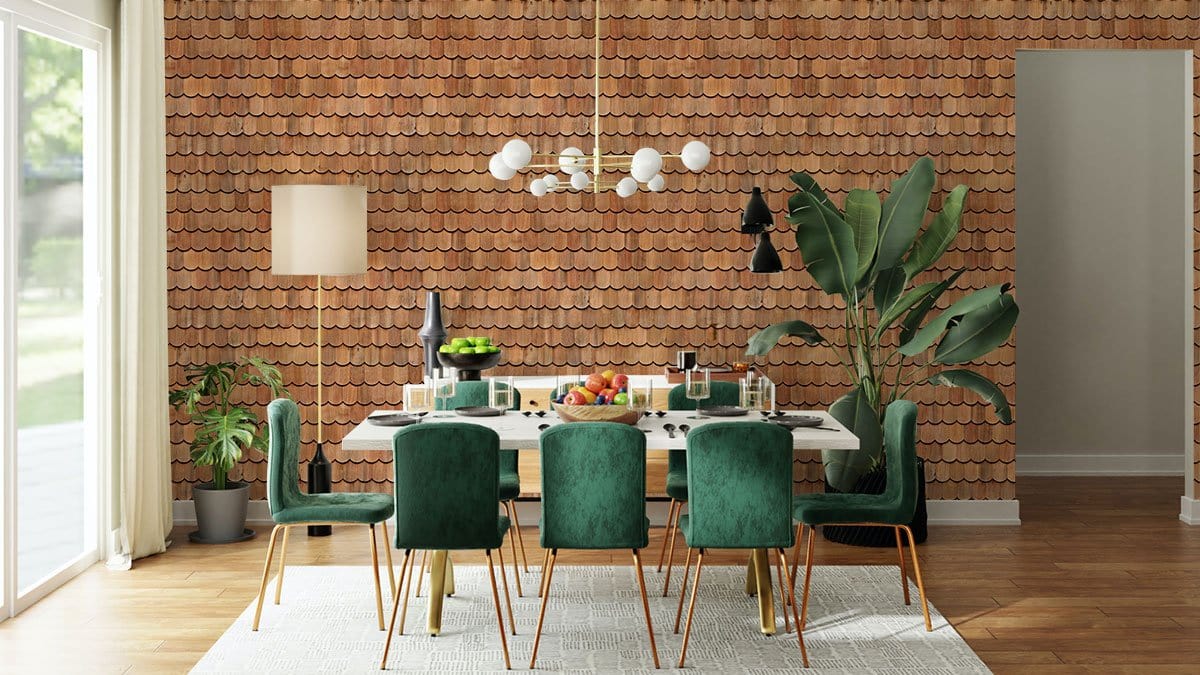 Warm Rustic Brick Pattern Mural Wallpaper in dining room