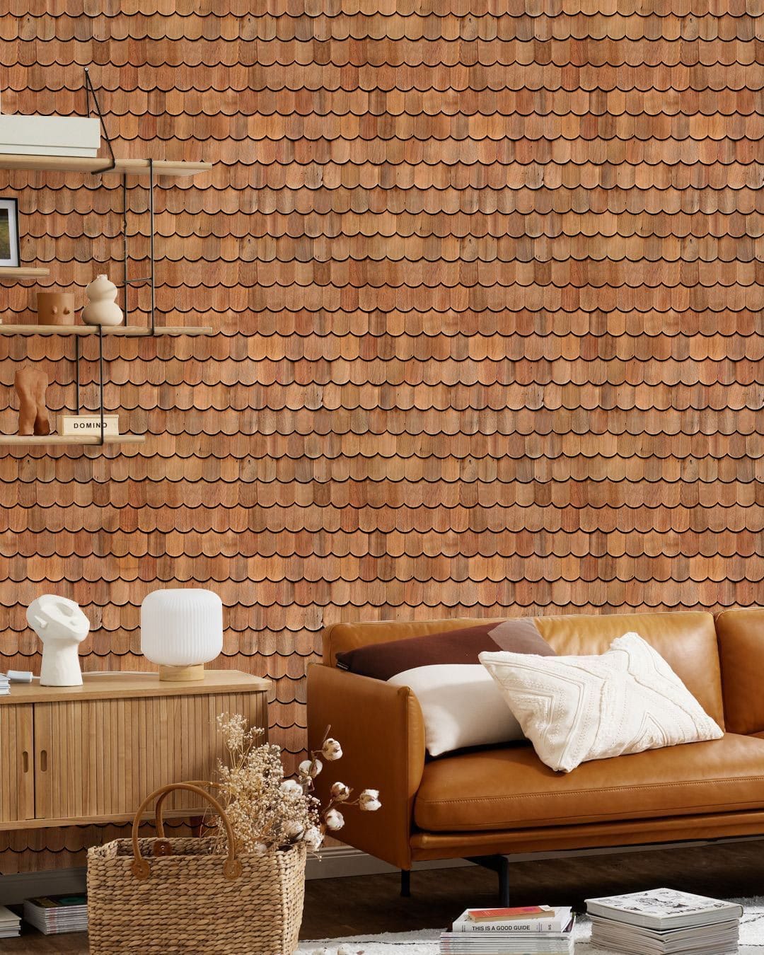 Warm Rustic Brick Pattern Mural Wallpaper in living room