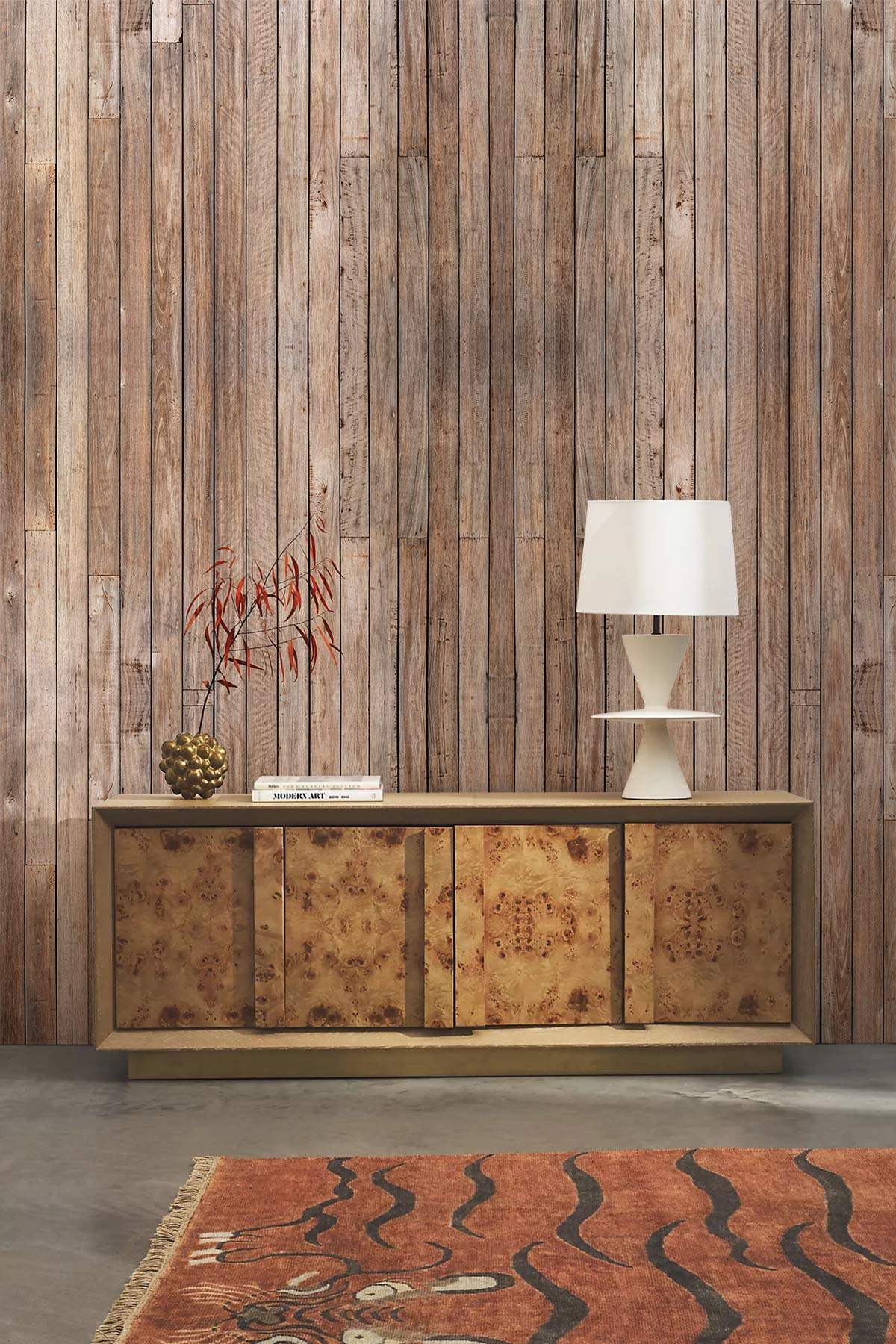 Rustic Reclaimed Wood Plank Wallpaper Mural in living room