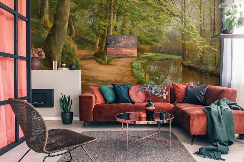 Enchanted Forest Path Scenic Mural Wallpaper in living room