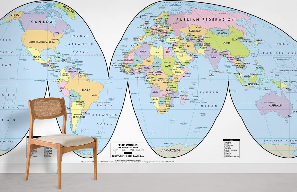 Modern World Map Wall Mural in office