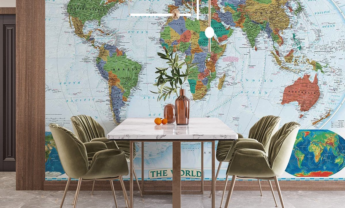 Educational World Map Wall Art in Dining room