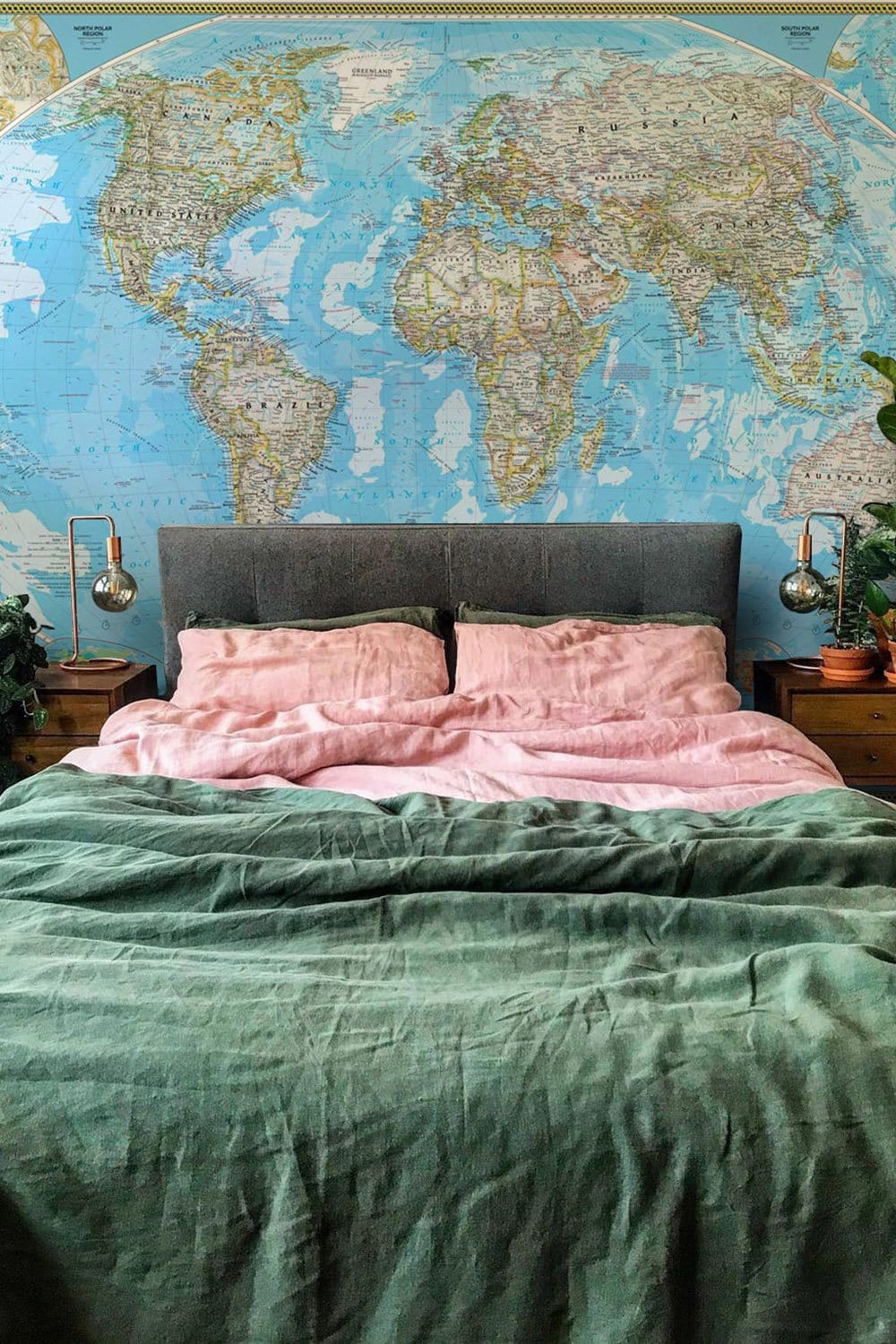 Colorful World Map Educational Mural Wallpaper in bedroom