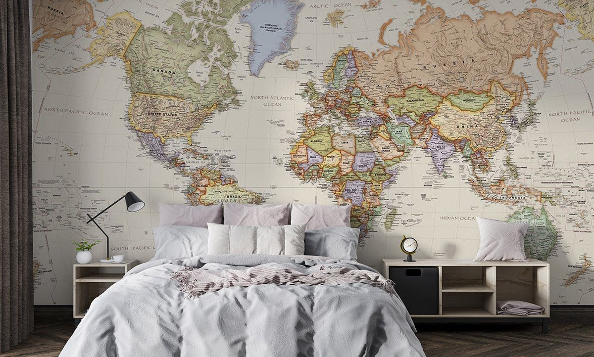 Vintage World Map Wall Mural Wallpaper Mural in bedroom