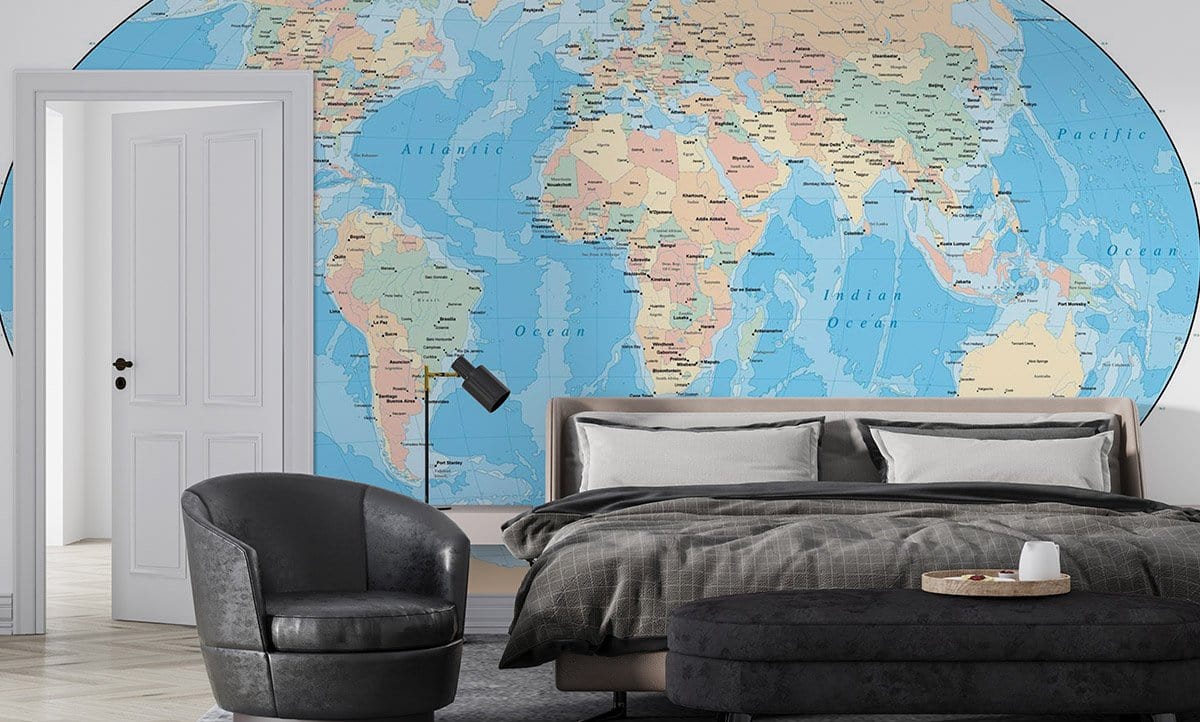 Educational World Map Mural for Wall in bedroom
