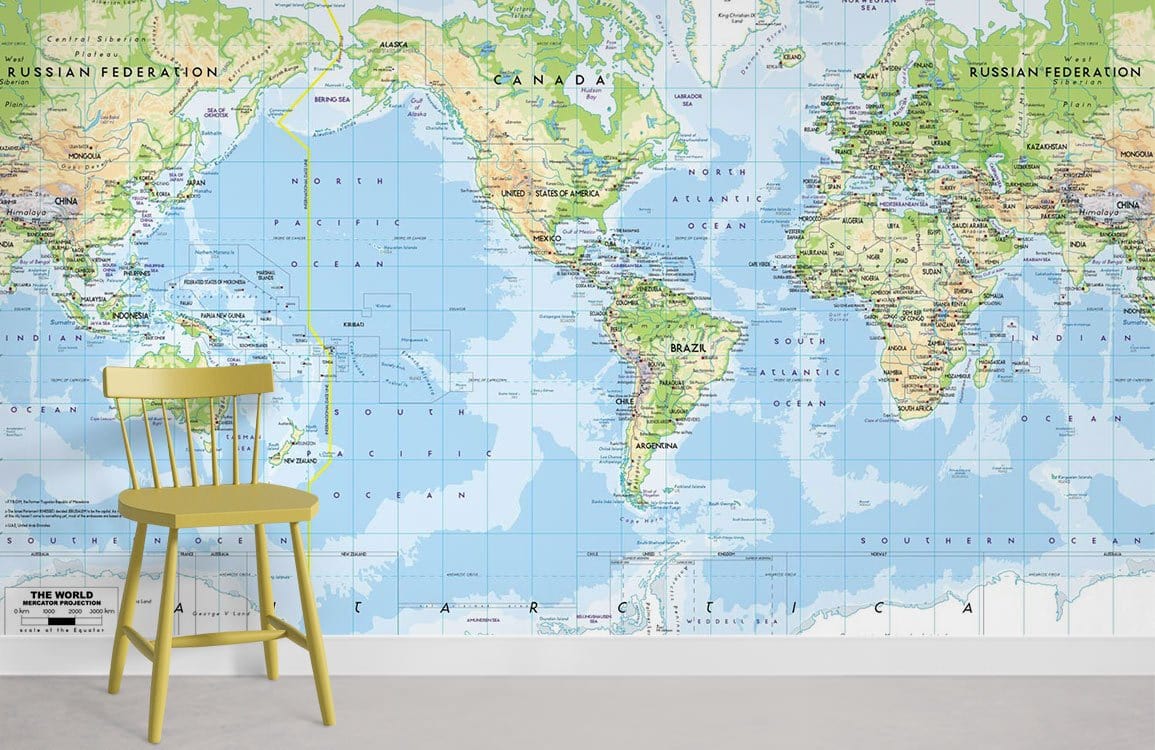 Designer World Map Mural Wallpaper in office