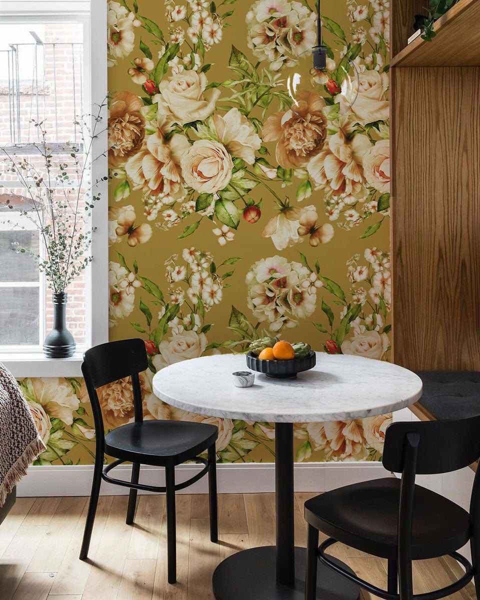 yellow flower blossom wall mural living room decor