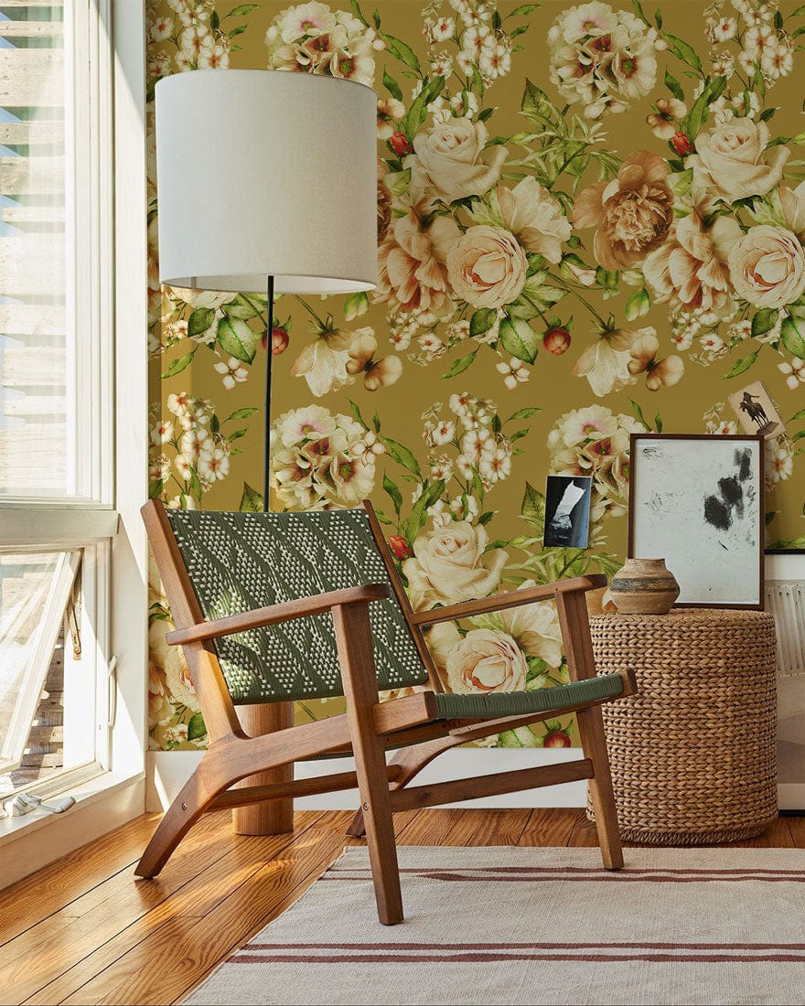 yellow flower blossom wall mural hallway design
