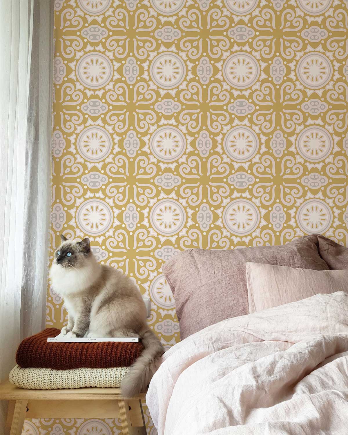 Gold White Geometric Luxury Mural Wallpaper in Bedroom