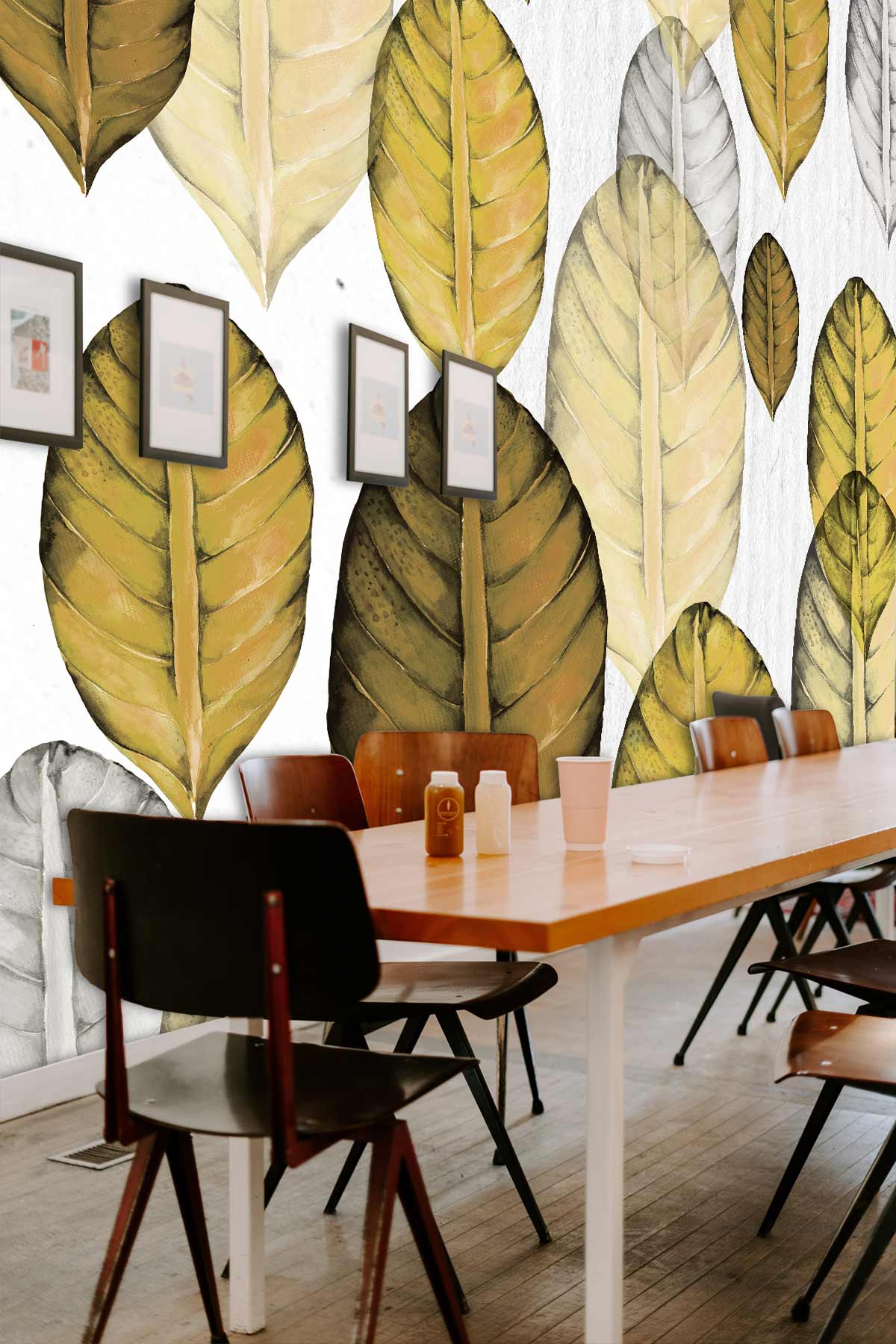 Yellow Watercolor Leaves Wallpaper Mural Home Interior Decor Office