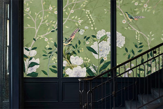 green flower accent wall mural wallpaper